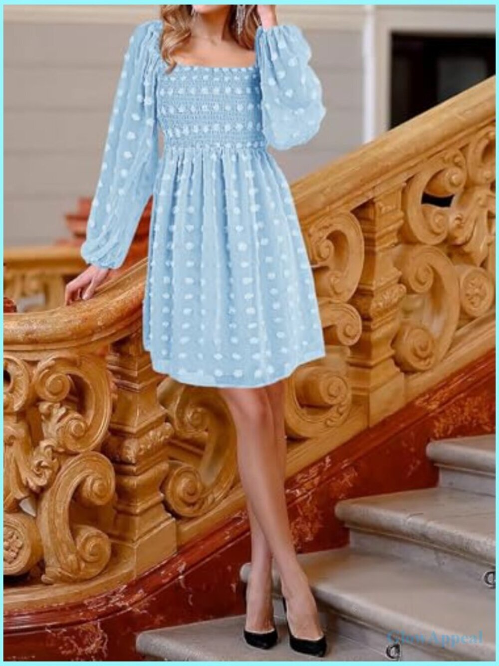 Long Sleeve Maternity Dress Square Neck Swiss Dot Casual Loose Mini - Picture 5 of 7